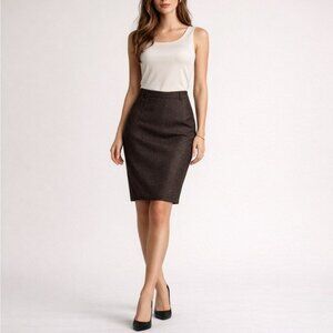 Escada New Wool Classic Pencil Skirt With A Slit Size XS Dari Brown Chocolate
